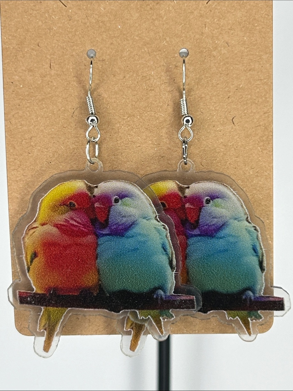 Colorful Lovebird Acrylic Earrings - Rainbow Fashion Jewelry Birds